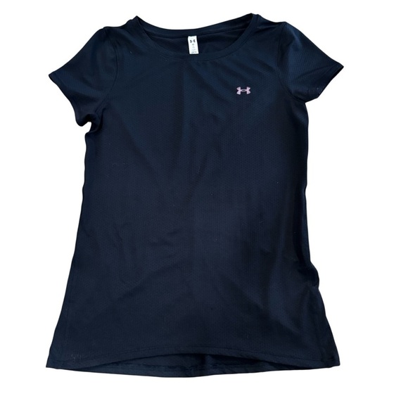 Under Armour Tops - Under Armour black short sleeved athletic workout top, pink logo, stretchy, S.